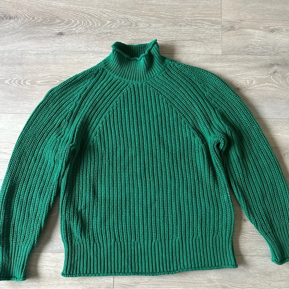 J. Crew 100% Cotton Green Turtleneck Sweater Green Sz M